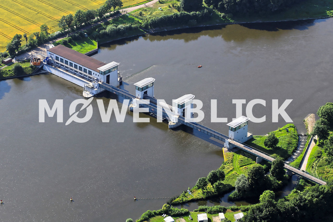 Wasserkraftwerk Petershagen Stauwehr Luftbild